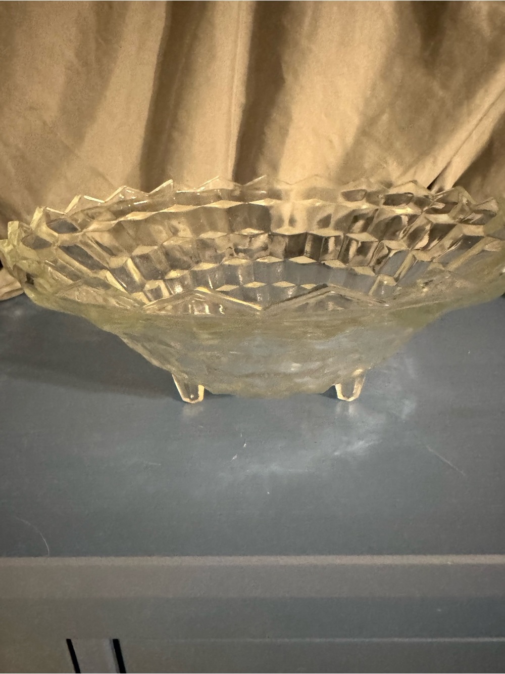 vintage cubist fostoria three toed footed bowl